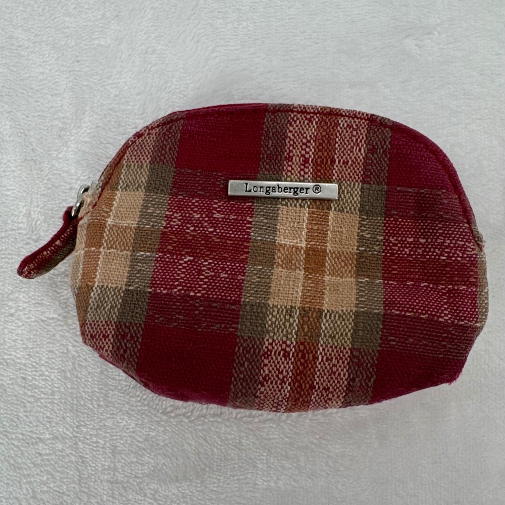 Vintage 90's Longaberger Homestead Zip-top Pouch Orchard Plaid Coin Change Purse
